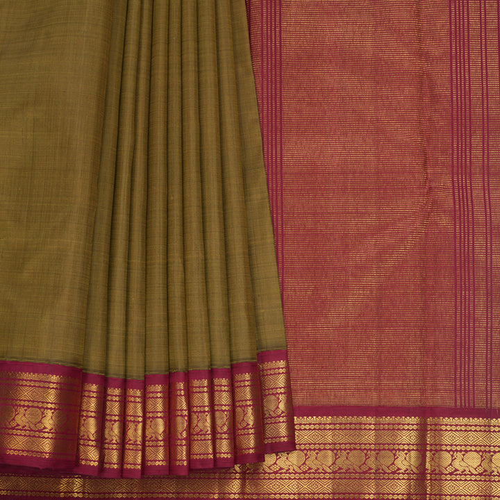 Hayagrivas Handloom Khaki Brown Kanjivaram Silk Saree with Maroon Border KBF588G4-6