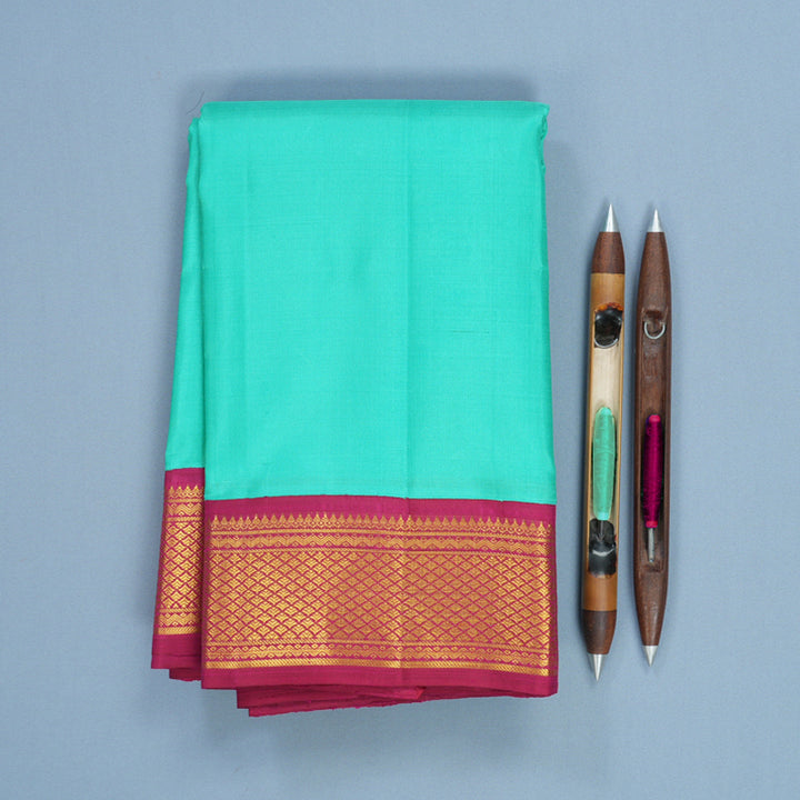 Hayagrivas Handloom Sea Green Kanjivaram Silk Saree with Pink Border KBF588G5-1