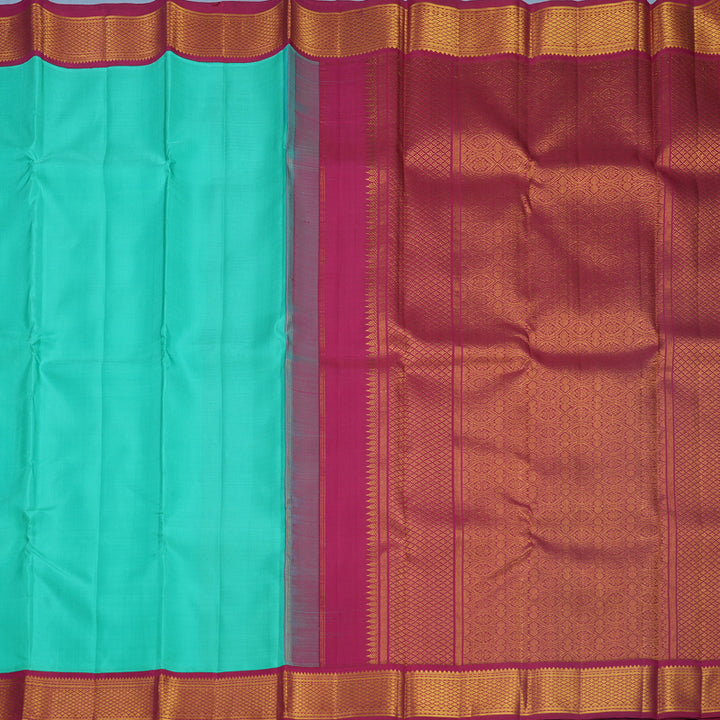 Hayagrivas Handloom Sea Green Kanjivaram Silk Saree with Pink Border KBF588G5-1