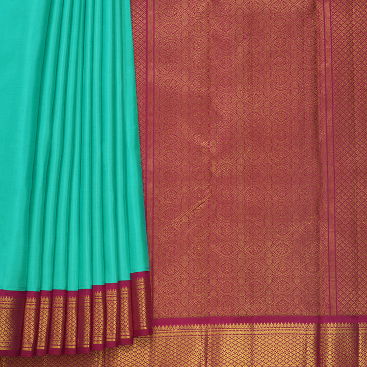 Hayagrivas Handloom Sea Green Kanjivaram Silk Saree with Pink Border KBF588G5-1