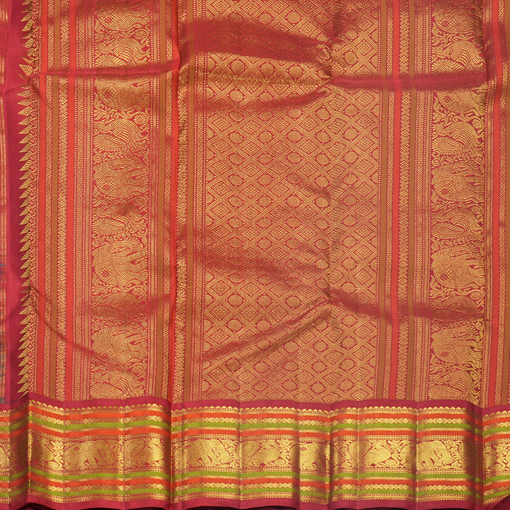 Hayagrivas Handloom Sea Green Kanjivaram Silk Saree with Red Border KBF588G6-2