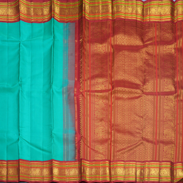 Hayagrivas Handloom Sea Green Kanjivaram Silk Saree with Red Border KBF588G6-2