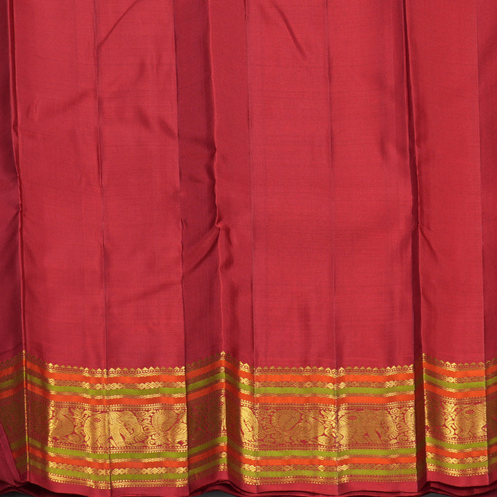 Hayagrivas Handloom Bluish-Grey Kanjivaram Silk Saree with Red Border KBF588G6-3