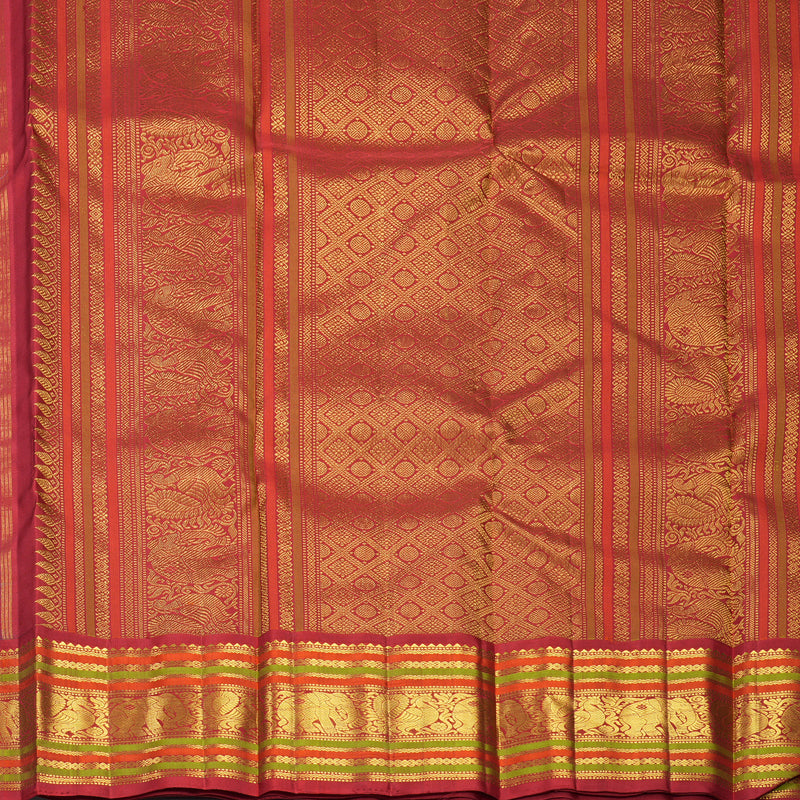 Hayagrivas Handloom Bluish-Grey Kanjivaram Silk Saree with Red Border KBF588G6-3