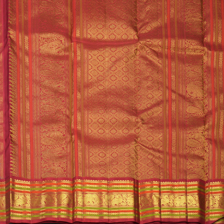 Hayagrivas Handloom Bluish-Grey Kanjivaram Silk Saree with Red Border KBF588G6-3