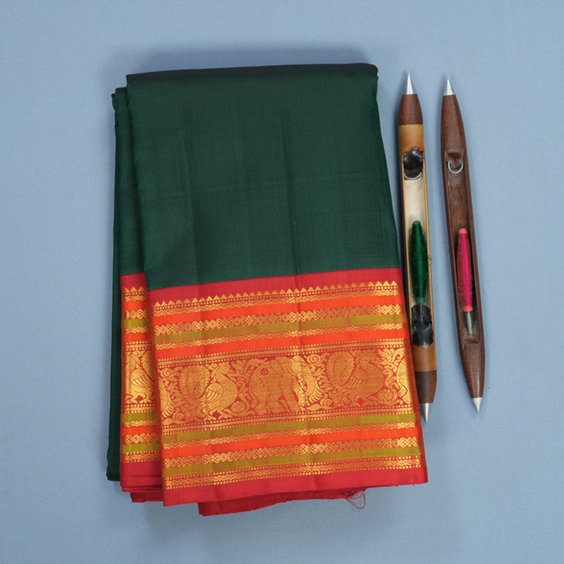 Hayagrivas Handloom Bottle Green Kanjivaram Silk Saree with Red Border KBF588G6-4
