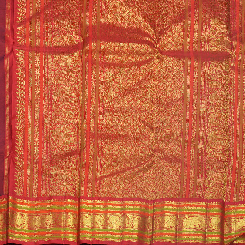 Hayagrivas Handloom Bottle Green Kanjivaram Silk Saree with Red Border KBF588G6-4