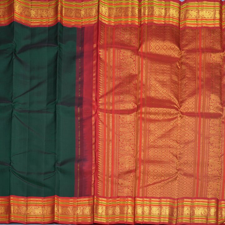 Hayagrivas Handloom Bottle Green Kanjivaram Silk Saree with Red Border KBF588G6-4