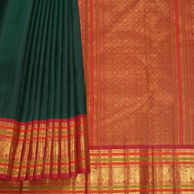 Hayagrivas Handloom Bottle Green Kanjivaram Silk Saree with Red Border KBF588G6-4