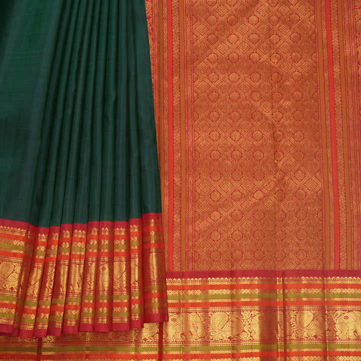 Hayagrivas Handloom Bottle Green Kanjivaram Silk Saree with Red Border KBF588G6-4