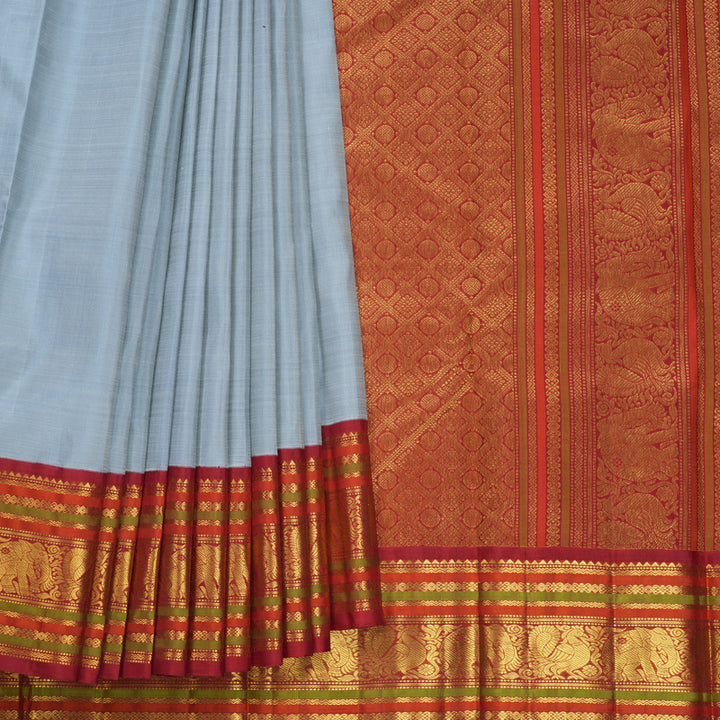 Hayagrivas Handloom Powder Blue Kanjivaram Silk Saree with Red Border KBF588G6-5