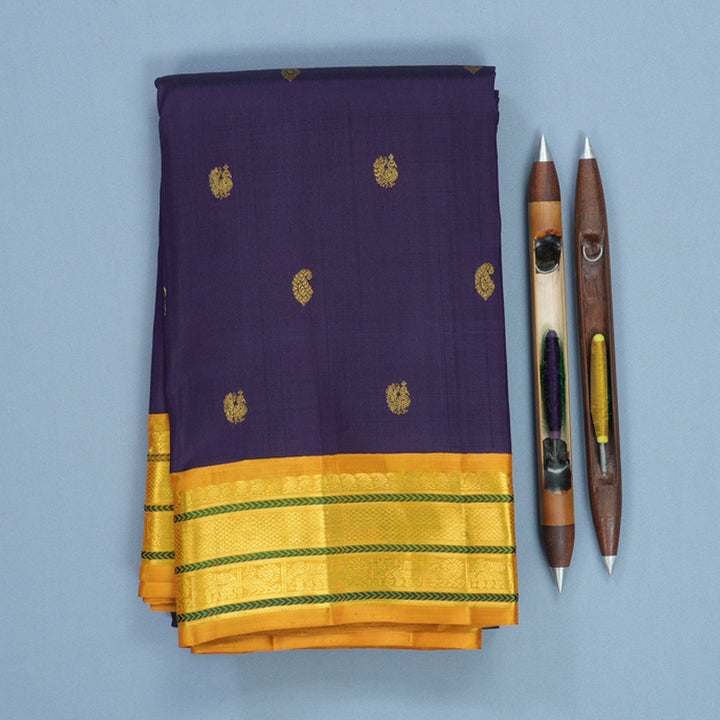 Hayagrivas Handloom Deep Jamun Kanjivaram Silk Saree with Mustard Yellow Border KBF588G8-2