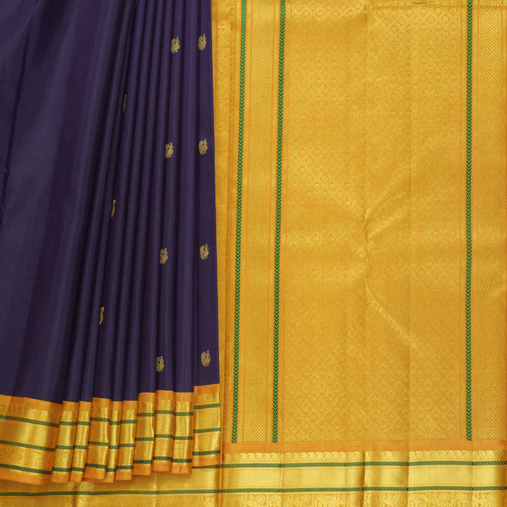 Hayagrivas Handloom Deep Jamun Kanjivaram Silk Saree with Mustard Yellow Border KBF588G8-2