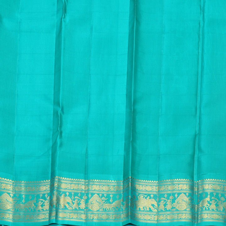 Hayagrivas Handloom MS Blue Kanjivaram Silk Saree with Sea Green Border KBF589G2-1