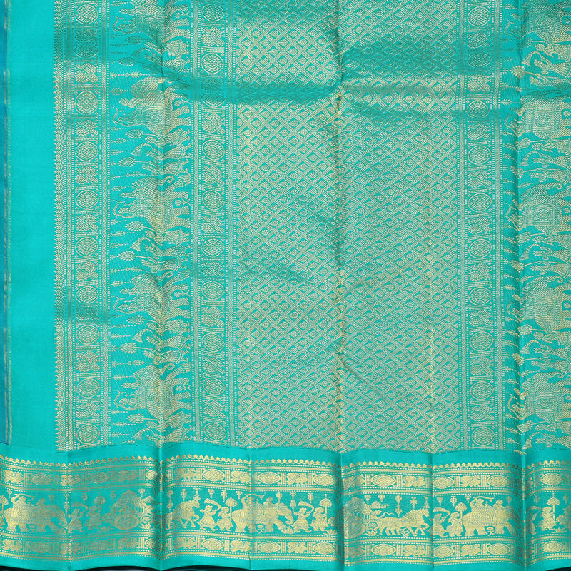 Hayagrivas Handloom MS Blue Kanjivaram Silk Saree with Sea Green Border KBF589G2-1