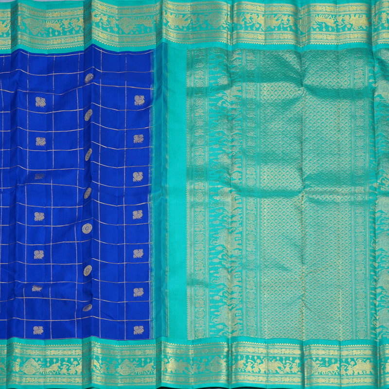 Hayagrivas Handloom MS Blue Kanjivaram Silk Saree with Sea Green Border KBF589G2-1