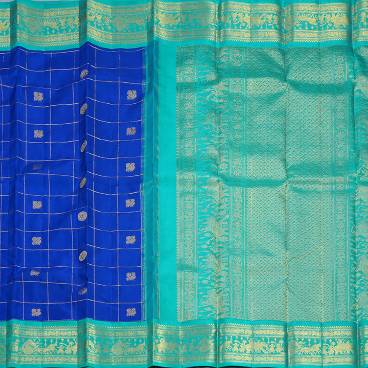 Hayagrivas Handloom MS Blue Kanjivaram Silk Saree with Sea Green Border KBF589G2-1