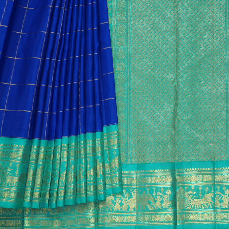 Hayagrivas Handloom MS Blue Kanjivaram Silk Saree with Sea Green Border KBF589G2-1