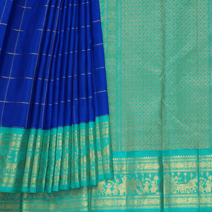 Hayagrivas Handloom MS Blue Kanjivaram Silk Saree with Sea Green Border KBF589G2-1
