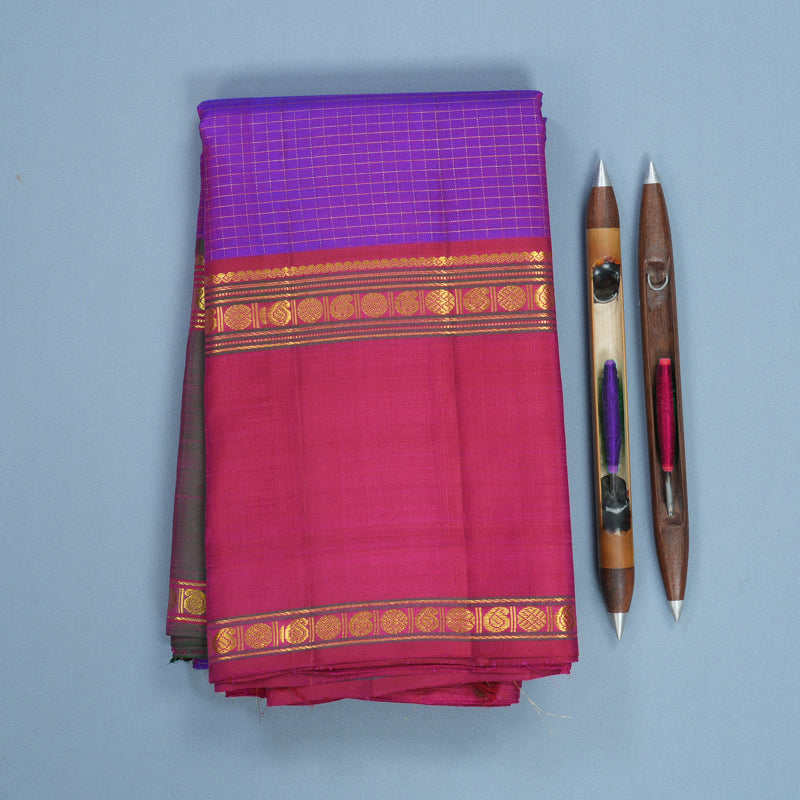 Hayagrivas Handloom Purple Kanjivaram Silk Saree with Ganga Jamuna Border KBF590G1-2