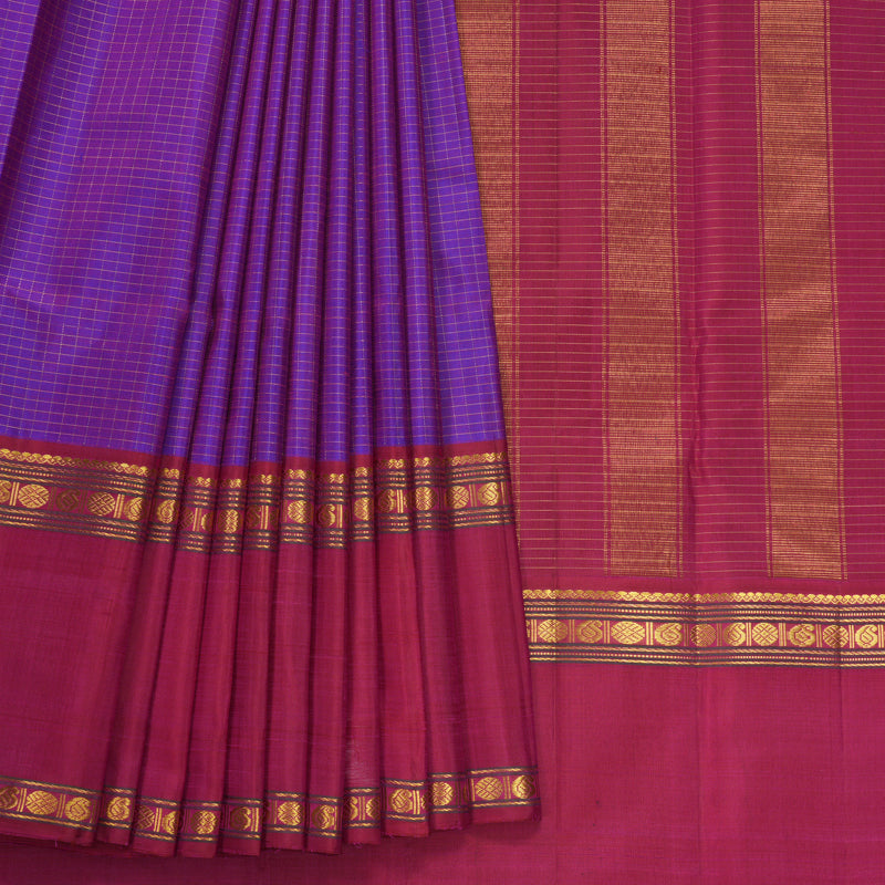 Hayagrivas Handloom Purple Kanjivaram Silk Saree with Ganga Jamuna Border KBF590G1-2