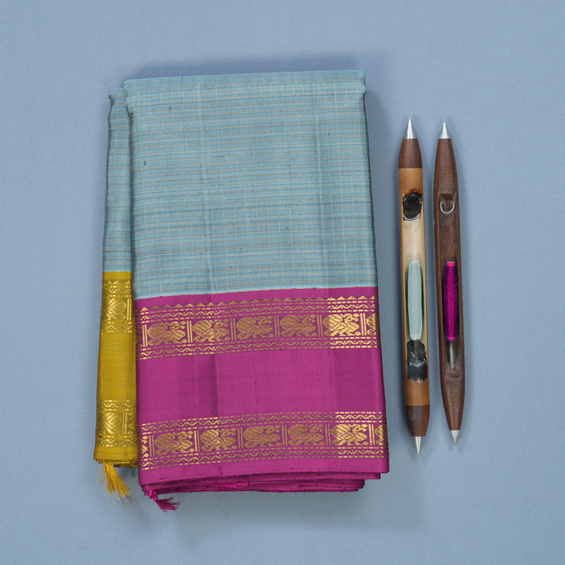 Hayagrivas Handloom Powder Blue Kanjivaram Silk Saree with Ganga Jamuna Border KBF590G1-3