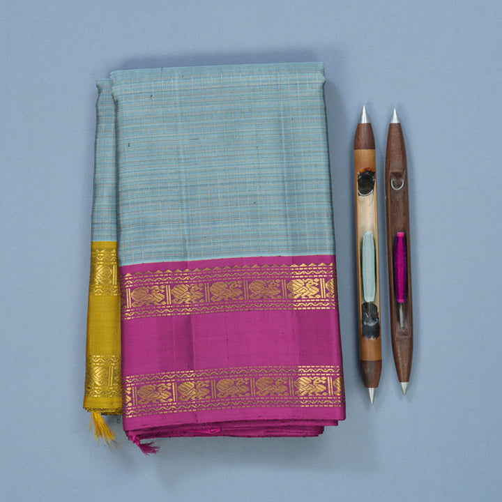 Hayagrivas Handloom Powder Blue Kanjivaram Silk Saree with Ganga Jamuna Border KBF590G1-3