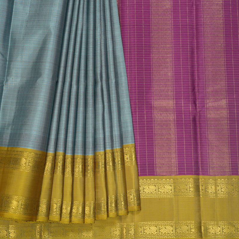 Hayagrivas Handloom Powder Blue Kanjivaram Silk Saree with Ganga Jamuna Border KBF590G1-3