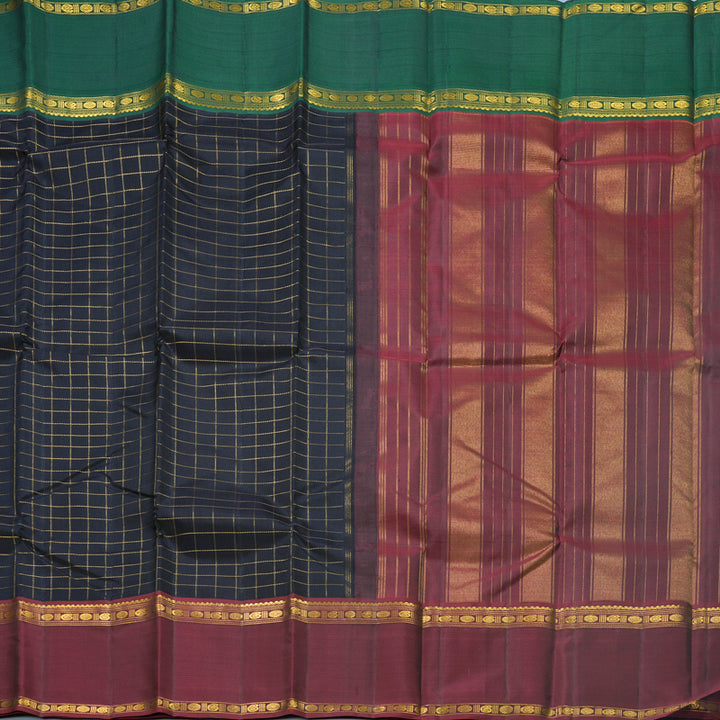 Hayagrivas Handloom Black Kanjivaram Silk Saree with Ganga Jamuna Border KBF590G1-6