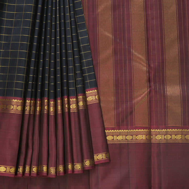Hayagrivas Handloom Black Kanjivaram Silk Saree with Ganga Jamuna Border KBF590G1-6