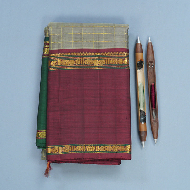 Hayagrivas Handloom Mild Elaichi Green Kanjivaram Silk Saree with Ganga Jamuna Border KBF590G1-7