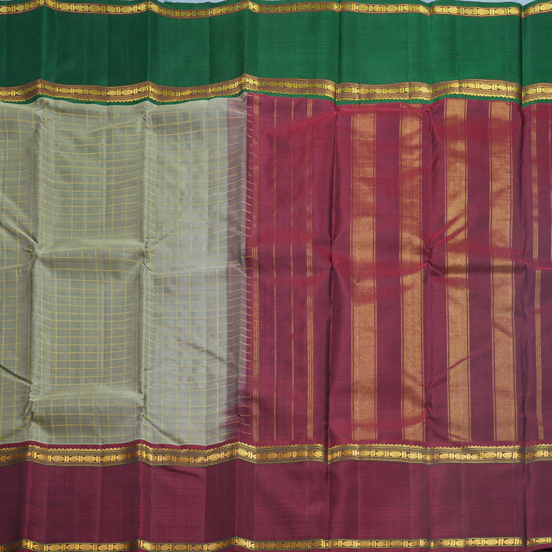 Hayagrivas Handloom Mild Elaichi Green Kanjivaram Silk Saree with Ganga Jamuna Border KBF590G1-7