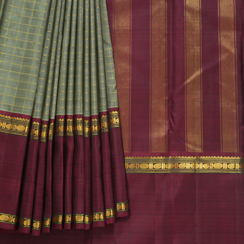 Hayagrivas Handloom Mild Elaichi Green Kanjivaram Silk Saree with Ganga Jamuna Border KBF590G1-7