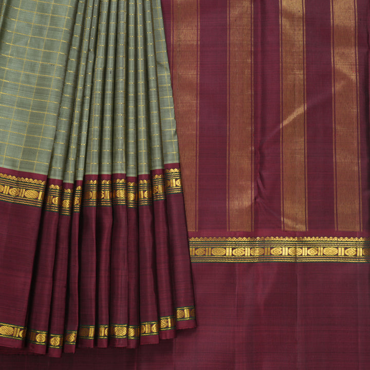 Hayagrivas Handloom Mild Elaichi Green Kanjivaram Silk Saree with Ganga Jamuna Border KBF590G1-7