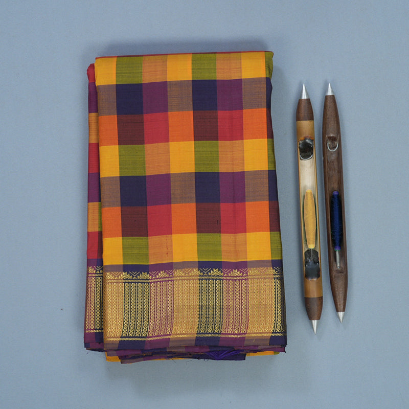 Hayagrivas Handloom Multicolour Checks Kanjivaram Silk Saree KBF590G2-9