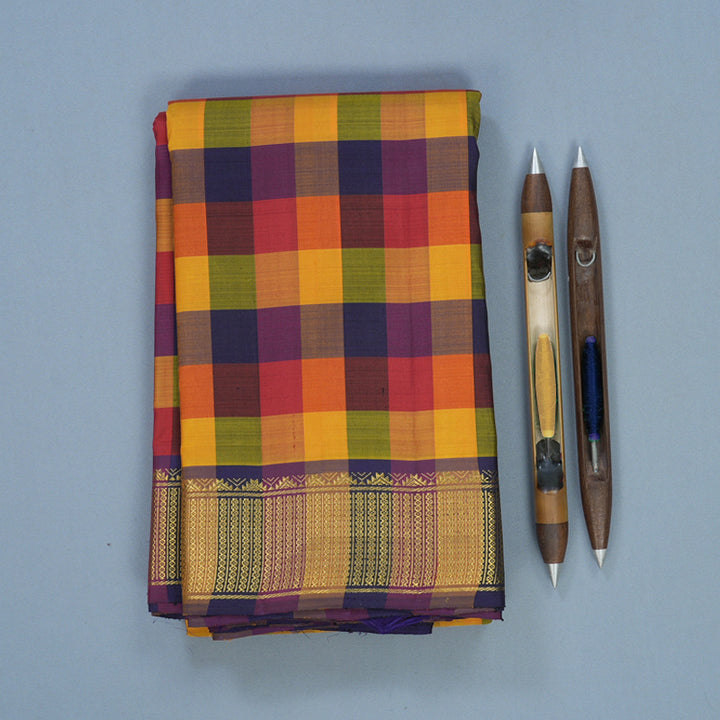 Hayagrivas Handloom Multicolour Checks Kanjivaram Silk Saree KBF590G2-9