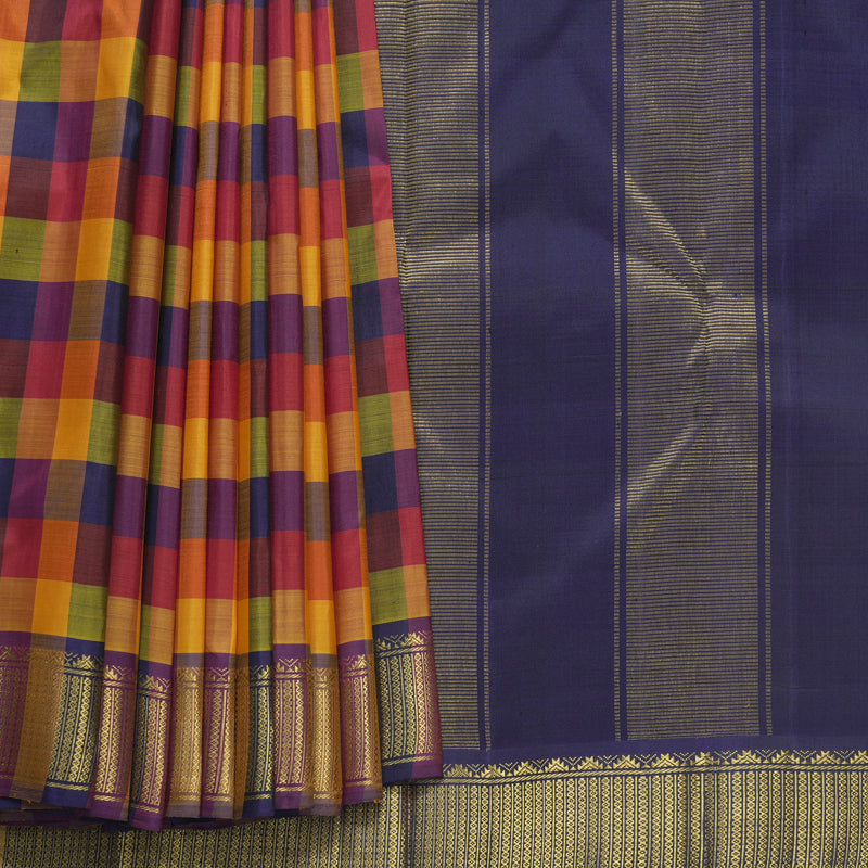 Hayagrivas Handloom Multicolour Checks Kanjivaram Silk Saree KBF590G2-9