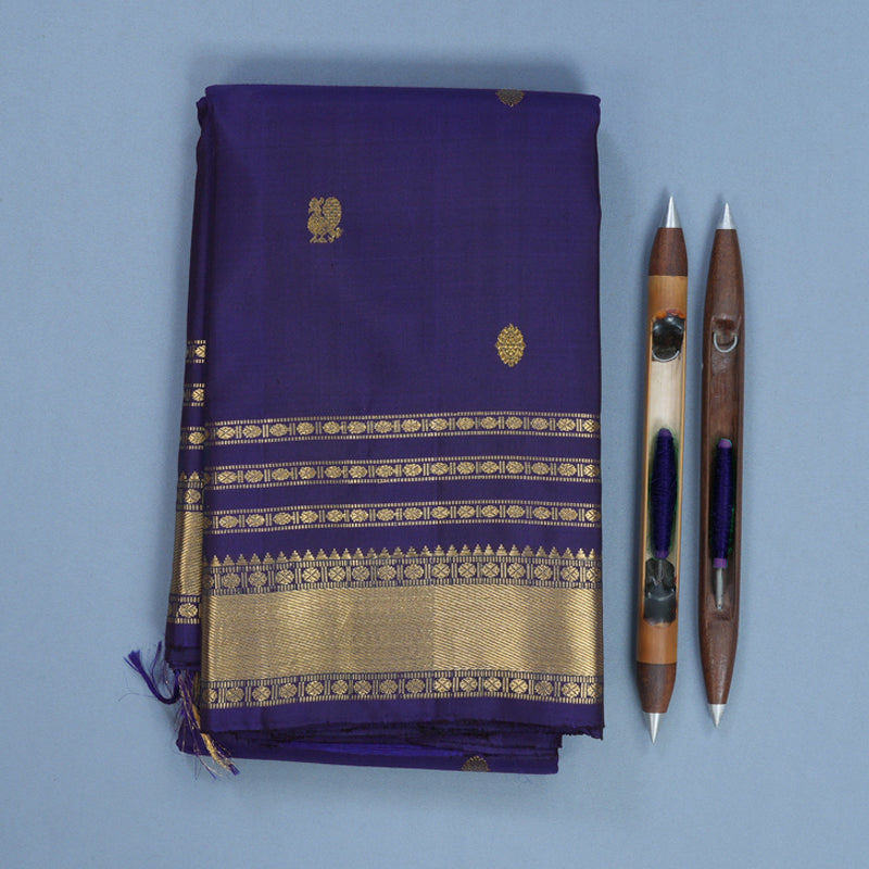 Hayagrivas Handloom Ink Blue Kanjivaram Silk Saree KBF590G3-1