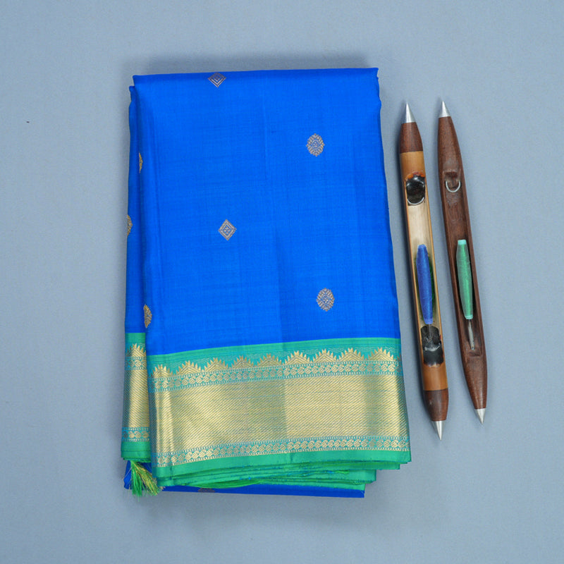 Hayagrivas Handloom MS Blue Kanjivaram Silk Saree with Aqua Green Border KBF590G3-2