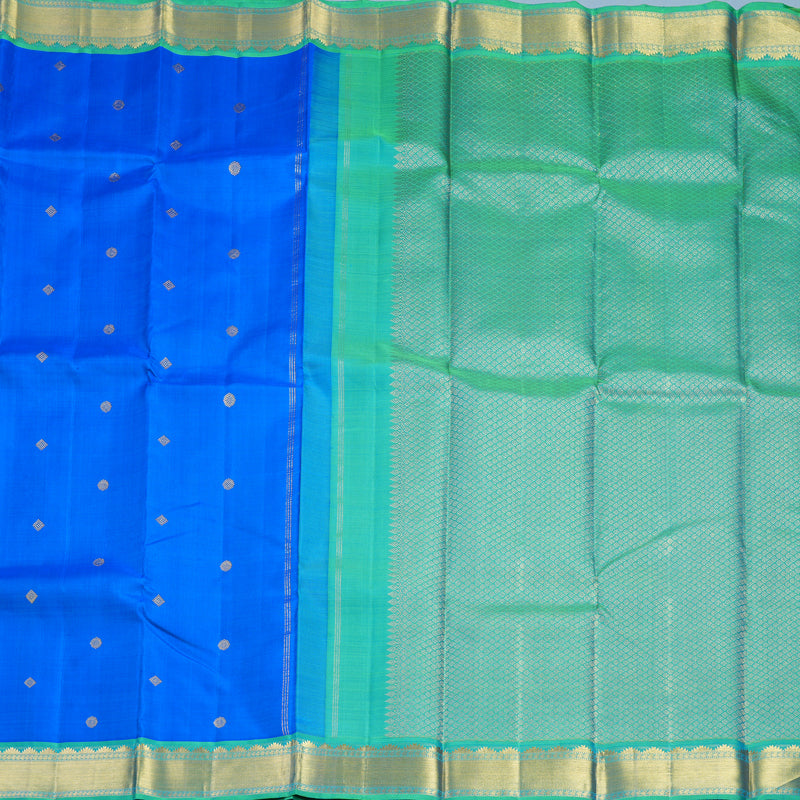 Hayagrivas Handloom MS Blue Kanjivaram Silk Saree with Aqua Green Border KBF590G3-2