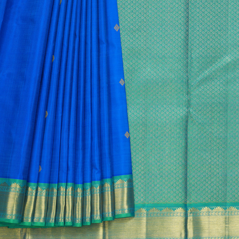 Hayagrivas Handloom MS Blue Kanjivaram Silk Saree with Aqua Green Border KBF590G3-2