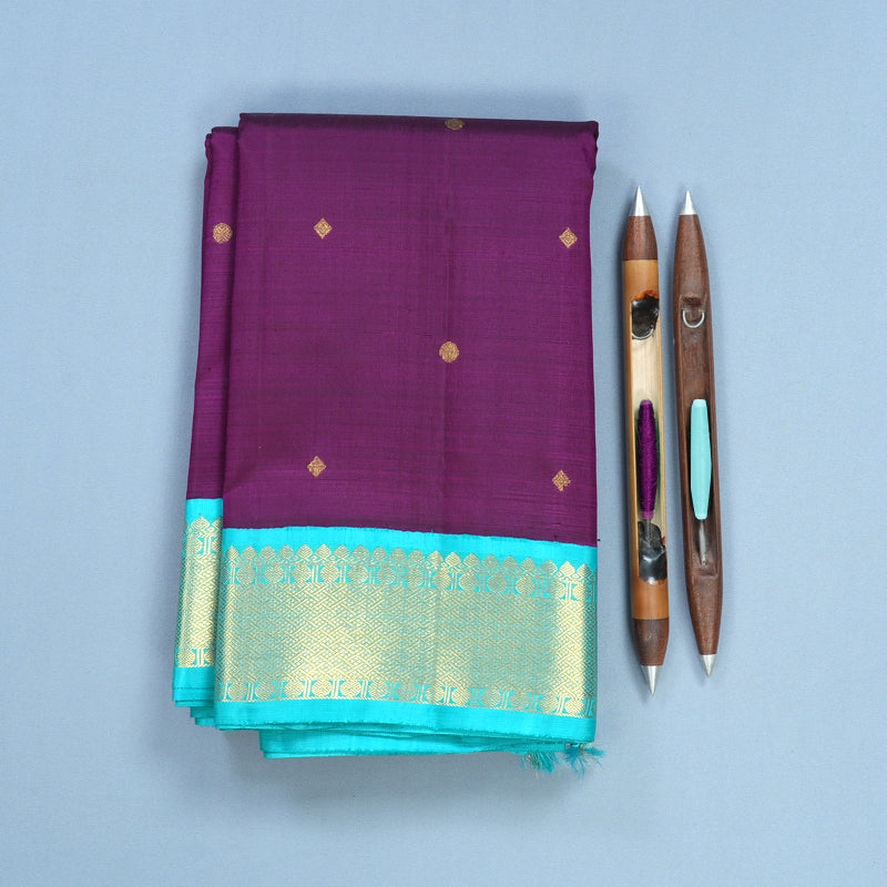Hayagrivas Handloom Purple Kanjivaram Silk Saree with Sea Blue Border KBF590G4-1