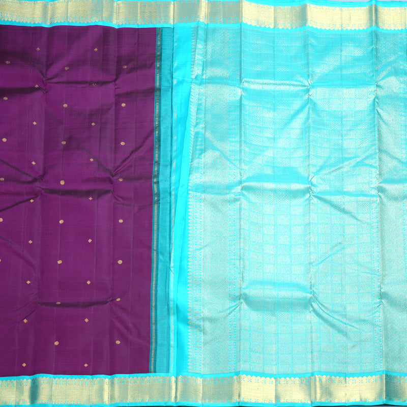 Hayagrivas Handloom Purple Kanjivaram Silk Saree with Sea Blue Border KBF590G4-1