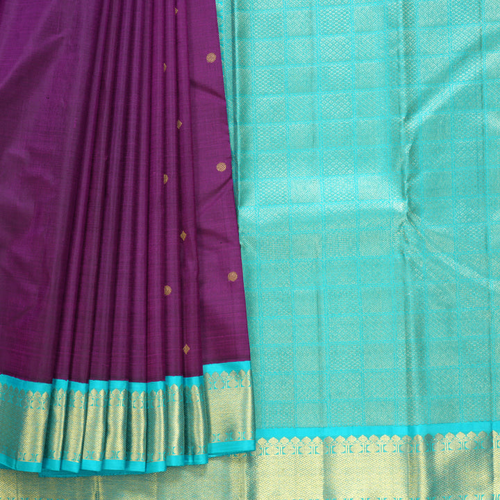 Hayagrivas Handloom Purple Kanjivaram Silk Saree with Sea Blue Border KBF590G4-1
