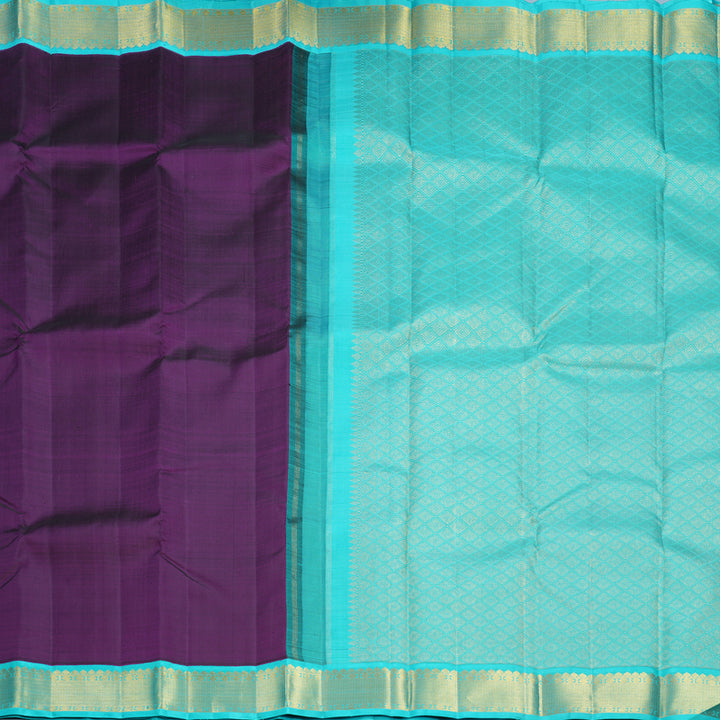 Hayagrivas Handloom Brinjal Purple Kanjivaram Silk Saree with Sea Blue Border KBF590G5-1