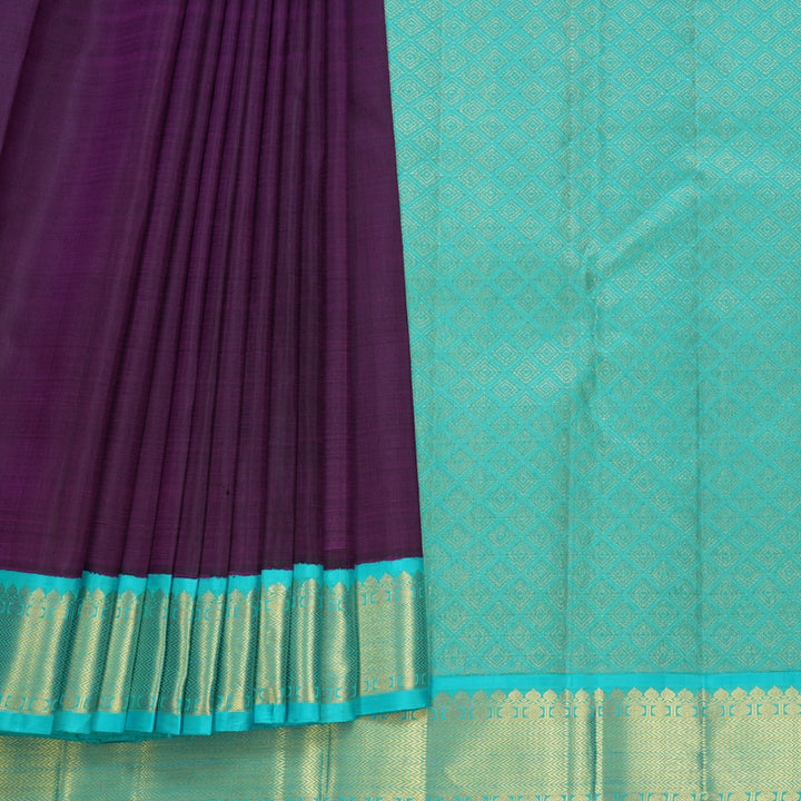 Hayagrivas Handloom Brinjal Purple Kanjivaram Silk Saree with Sea Blue Border KBF590G5-1