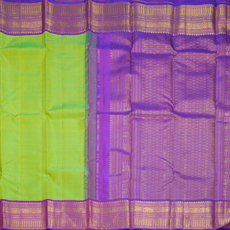 Hayagrivas Handloom Fluorescent Green Kanjivaram Silk Saree with Purple Border KBF590G6-2