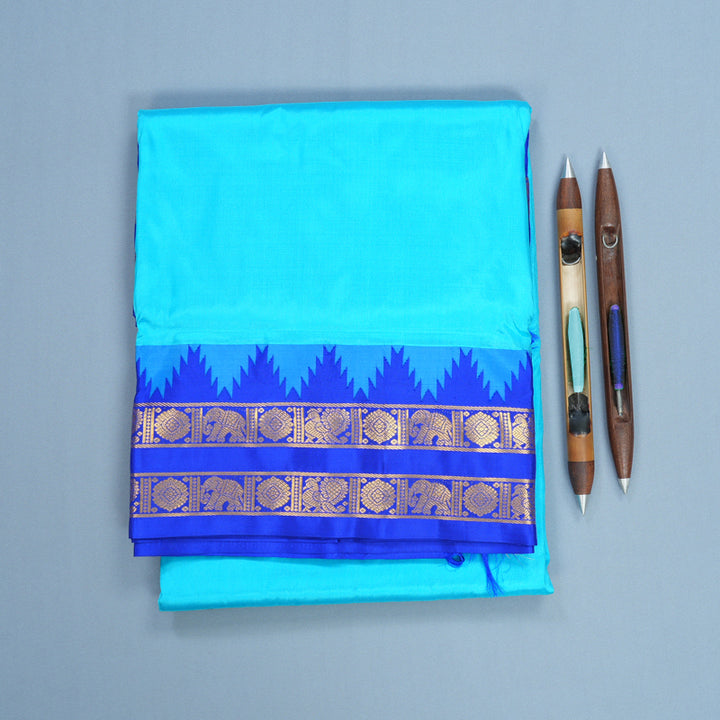 Hayagrivas Handloom Sea Blue Ten Yards Silk Saree KBF591G2-1