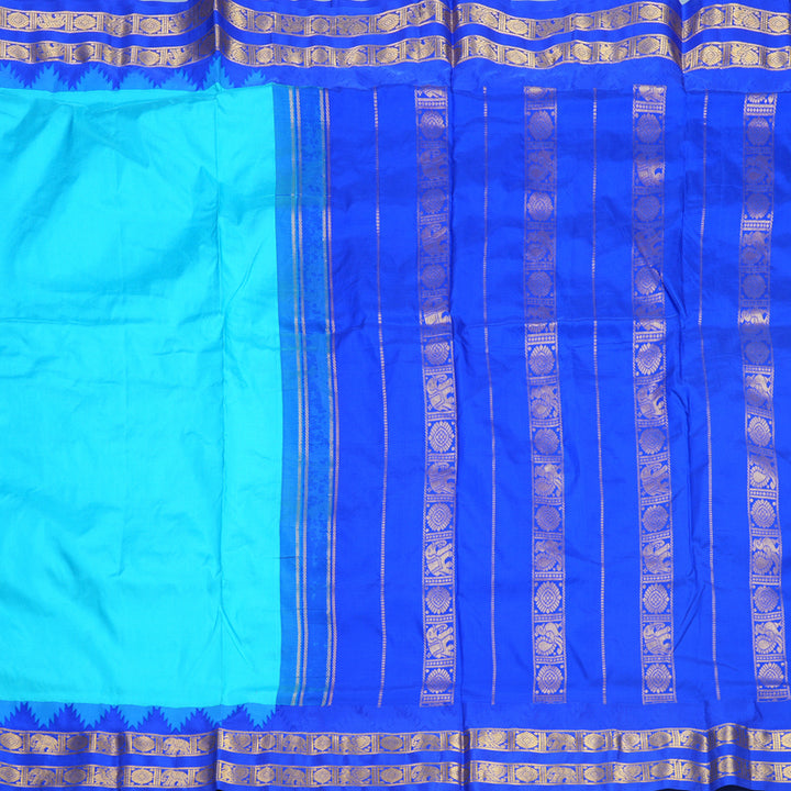 Hayagrivas Handloom Sea Blue Ten Yards Silk Saree KBF591G2-1