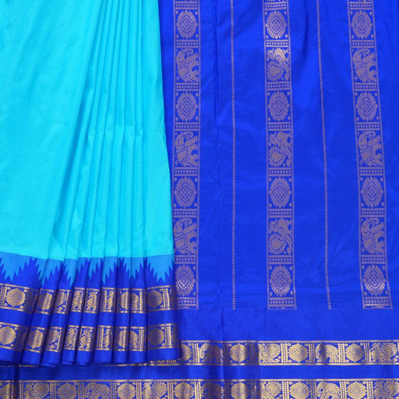 Hayagrivas Handloom Sea Blue Ten Yards Silk Saree KBF591G2-1